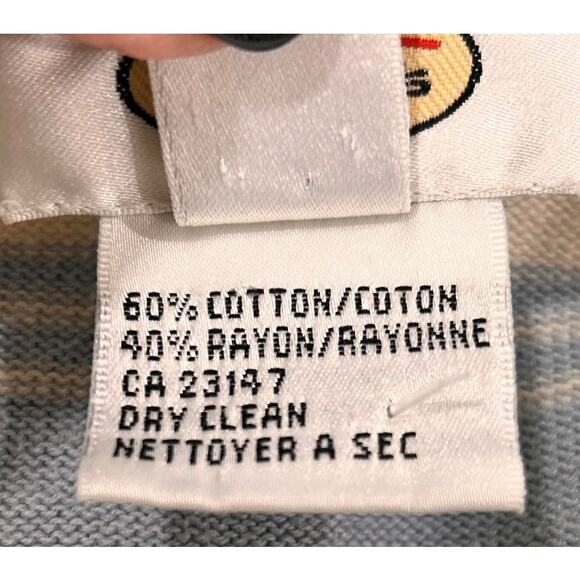 Talbots Blue Beige Cream Striped Cotton Rayon Short Sleeve Sweater - Picture 3 of 7